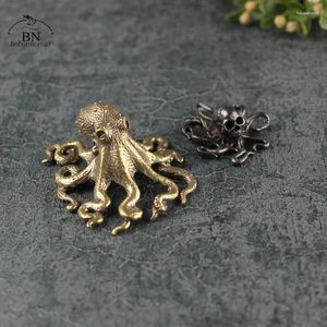 Chá animais de estimação pequeno polvo estátua metal latão pet mesa ornamento sorte decorações para casa acessórios conjunto antigo artesanato decoração