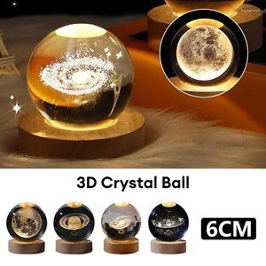 Estatuetas decorativas usb led night light galáxia bola de cristal candeeiro mesa 3d planeta lua quarto decoração para crianças festa aniversário