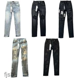 Lila-varumärke jeans mode mens jeans cool stil lyxig designer denim byxa orolig rippad cyklist svart blå jean smal fit storlek 28-40