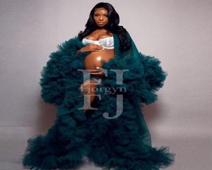 Elegant Green Tulle Kimono Women Dress Robe Maternity Prom Party Dresses Puffy Sleeves African Cape Cloak Pregnant Gowns Casual7879080