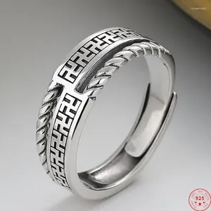 Cluster Rings S925 Sterling Silver 2024 Fashion Hollow Buddha säkert amulet justerbar twist fasta argentum smycken för män kvinnor