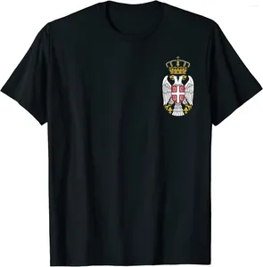 Homens Camisetas Águia Sérvia Brasão de Armas Homens T-Shirt Emblema Sérvia Dupla Cabeça TShirt Manga Curta Casual Algodão O-pescoço Camisa