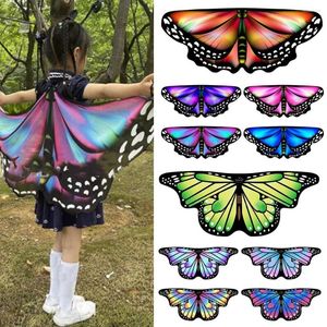 Lenços coloridos crianças borboleta asas capa meninas fada xale pixie capa fantasia vestido traje presente trajes acessório