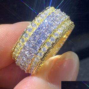 Anéis de casamento 2023 Top vender anéis de casamento jóias de luxo 925 esterlina sier fl corte redondo branco topázio cz diamante pedras preciosas festa handma dh8ee