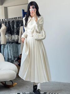 Two Piece Dress High End Design Sense Women's Suit Jacket Skirt Set Autumn And Winter Elegant Office Lady Coat Top Long Pleated