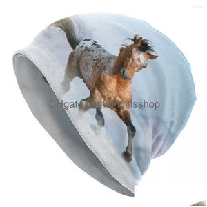 Berretti Beautif Stallone Appaloosa Corsa al galoppo Cappello a cuffia Cappelli lavorati a maglia Uomo Donna Cool Uni Cavallo Inverno Caldo Sklies Berretti Berretti Drop D Dhuem