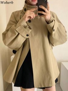 Женские куртки Woherb, корейские шикарные свободные женские винтажные ветровки с воротником-стойкой и пуговицами, осень 2024, повседневные пальто Chaquetas Mujer