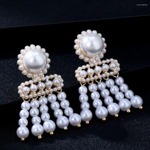 Dingle örhängen Godki Vintage Royal Pearl Earring for Women Wedding Party Dubai Bridal Jewelry Boucle D'Oreille Femme Gift 2024