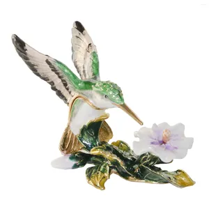 Bottles Metal Alloy Crystals Bejeweled Trinket Jewelry Box Hummingbird At Flower Bird Figurines