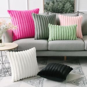 Pillow Solid Color Soft Plush Pillowcase Square Faux Fur Ribbed Cover Sofa Office Decoration Home Supplies