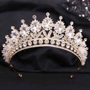 Gold Silber Krone Funkelnder Glanz Hochzeit Haarschmuck Rehinestones Perlen Brautkronen Braut Haarschmuck für Frauen für afrikanische schwarze Frauen FG014