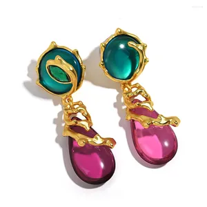 Hoop Earrings AENSOA Exaggerated Big Crystal Water Drop Metal For Retro Geometric Green Purple Resin Earring Women Vintage