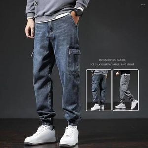 Мужские брюки-карго, уличная одежда в стиле ретро с эластичными карманами на щиколотке, мягкая дышащая ткань для больших размеров