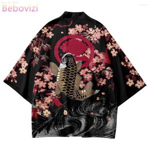 Etniska kläder fisk sakura tryck traditionella haori kvinnor män japansk stil samurai manlig kvinnlig gata cosplay cardigan kimono