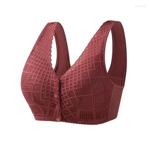 Bras High-grade Lace Front Buckle Underwear For Older Women's Soft Cotton Non-steel Ring Wide Straps Vest Plus Size Bra Lingerie