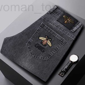 Men's Jeans Designer Little Bee Embroidery Slim Fit Feet European Pants Elastic Young XD5M