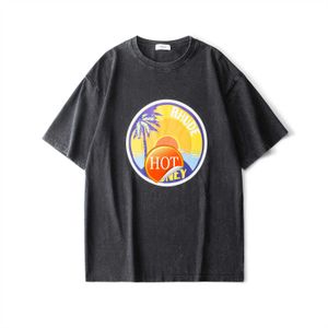 Amerikan Sunshine Palm Tree Beach Street Saf Pamuk Çift T-Shirt VTG gevşek Erkek ve Kadın Kısa Kollu