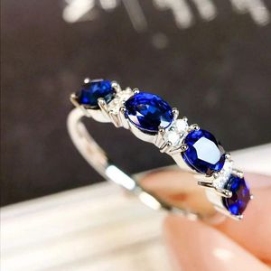 Anelli a grappolo JY2024 No.12045 Zaffiro naturale 1,43 ct Pietra preziosa blu Gioielli in oro puro 18 carati per donne Diamanti