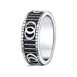 Designer Silver Plate Ring Mens Simple Retro Band Rings Womens Plaid Carving Jewelry