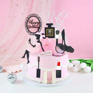 Ferramentas de bolo feliz aniversário topper rainha senhora tema decoração perfume salto alto batom cosméticos fontes de festa favores