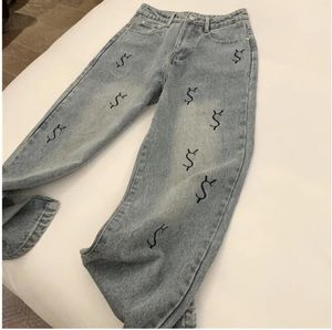 Dżinsy damskie do haftowanych liter YS Designer dżinsy wysokiej talii szerokie spodnie nogawki