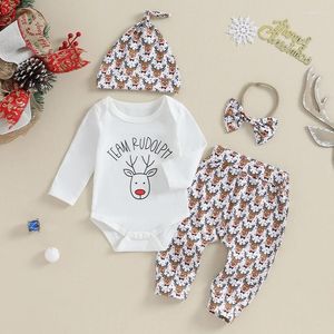 Conjuntos de roupas CitgeeAutumn Natal Infantil Bebê Meninas Calças Manga Longa Carta Imprimir Romper Headband Hat Xmas