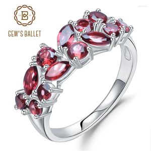 Cluster-Ringe GEM'S BALLETT Ehering aus 925er-Sterlingsilber, rosévergoldet, 2,47 ct natürlicher roter Granat-Edelstein für Frauen, feiner Schmuck
