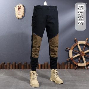 Pantaloni da uomo 2024 Cuciture kaki Colore a contrasto Fasciatura alla caviglia Moda da lavoro Elastico Slim Fit Piedi Outdoor Casual