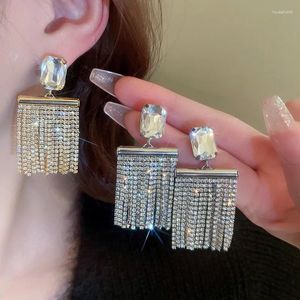 Dangle Earrings FYUAN Geometric Square Crystal Drop Gold Silver Color Long Tassel Rhinestones Women Fashion Jewelry