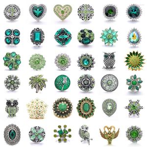 Charm Armband 5st/Lot Green 18mm Snap Smyckeknapp Lot Blomma Owl Cross Metal Button Fit Armband