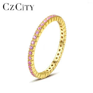 Anelli a grappolo CZCITY Argento sterling 925 Rosa Blu CZ Colore oro Sottile impilabile Cubic Zirconia Sposa Fascia per dito Gioielleria raffinata Ragazza Regali