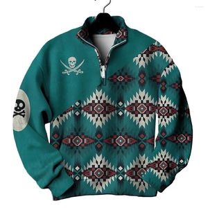 Männer Hoodies Retro Zip Mit Kapuze 3d Ethnische Muster Schädel Drucken Langarm Sweatshirt Herbst Mode Für Männer Oversize Pullover