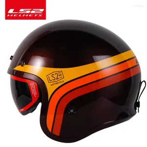 Motorcykelhjälmar Fashion LS2 Spitfire Vintage Helm Of599 Jet 3/4 Öppet ansikte Retro Half Casco Casque Moto