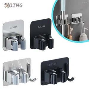 Hooks 304 Stainless Steel Mop Holder Wall Mounted Self-Adhesive Kitchen Bathroom Waterproof Multi-Purpose Broom Hanger Strong Hook