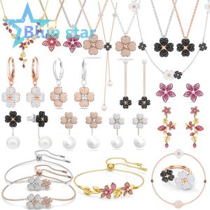 Colares Latisha Jewelry Set Trends Austrian Crystal Lucky Clover Jóias Brincos de colares para mulheres
