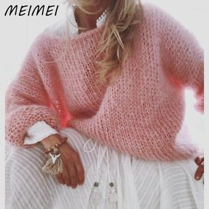 Women's Sweaters Women Oversize Sweater Casual Soid Color Plush Knitted Pullovers 2024 Autumn Fashion Female O Neck Long Sleeve Knitwear