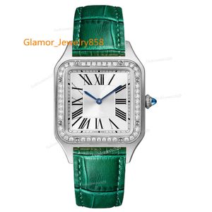 Womens Quartz Movement Cowhide Strap Designer Rostfritt stål Ultratunn Case Diamond Watch Sapphire Glass Waterproof