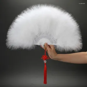 Decorative Figurines White Hand Fan Ladies Folding Feather Fans Home Decor Handmade Dance Wedding Party Accessories Crafts Gifts