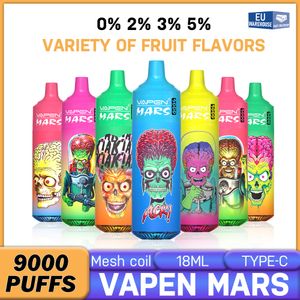 EU 스톡 vapen 화성 토네이도 9000 퍼프 9K 일회용 전자 담배 18ml vape 0% 2% 5% 충전식 600mAh 배터리 R M VAPE 9000 PUF PUFS 9000PUFFS 10K 12K 퍼프 vapers