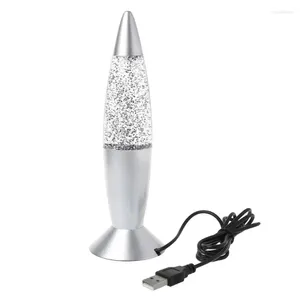 Nattlampor 3D Rocket Multi Color Changing Lava Lamp RGB LED Glitter Light Gift