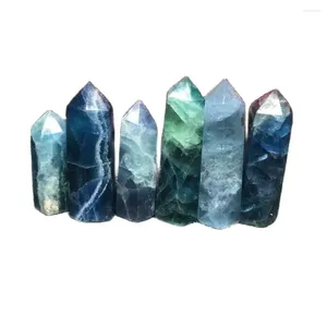 Estatuetas decorativas de quartzo natural polido pedras de cura espiritual azul verde fluorite torre ponto de cristal