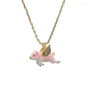 Necklace Earrings Set 2024 Cute Little 3D Flying Pigs Pendant With Enamel Livestock