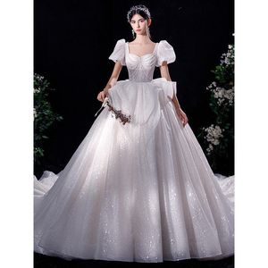 bianco lucido una linea Abiti da sposa perle nappe corsetto Hollow Back Sweep Treno lungo Abito Boho Beach Plus Size Principessa Abiti da sposa Abiti su misura Abiti da sposa