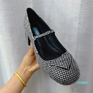 패션 디자이너 4 계절 여성 드레스 신발 풀 다이아몬드 버클 장식 펌프 4.5cm 청키 힐