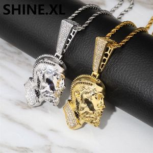 OIPSEY HUSSLE Men's Skull Pendant Necklace Iced Out Gold Chain Gold Silver Cubic Zirconia Hip hop Rock Jewelry208j