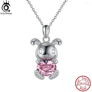 Pendants ORSA JEWELS Exquisite 925 Sterling Silver Rabbit Pendant Necklace With Pink Austria Crystal 5A CZ For Women Party Jewelry SWN19