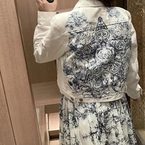 Women's Jackets Spring And Autumn Women Denim Jacket Pentagram Exquisite Hand Embroidery White Coat High Street Luxury Cotton 3D Splice