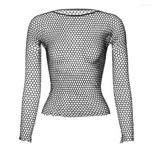 Men's T Shirts Men Elastic Long-Sleeved See Through Sexy Leaky Hip Shirt Hollow Mesh Underwear Tops Nightclub Sheer Fish Net T-Shirt