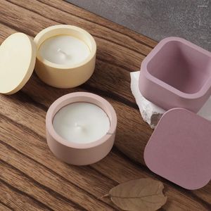 Candle Holders 3D Round Square Jar Silicone Molds With Lid Succulent Flower Pot Storage Box Plaster Resin Craft Home Decor Gift