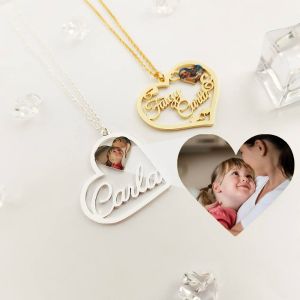 Necklaces Custom Colorful Photo Necklace with Name Stainless Steel Heart Picture Nameplate Pendant Lover Family Wife Husband Memory Gift